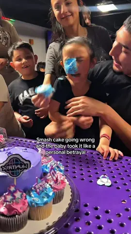 Smash cake going wrong and the baby took it like a personal betrayal #smashcake #birthdayfail #funnybaby #birthdaychaos #babylife