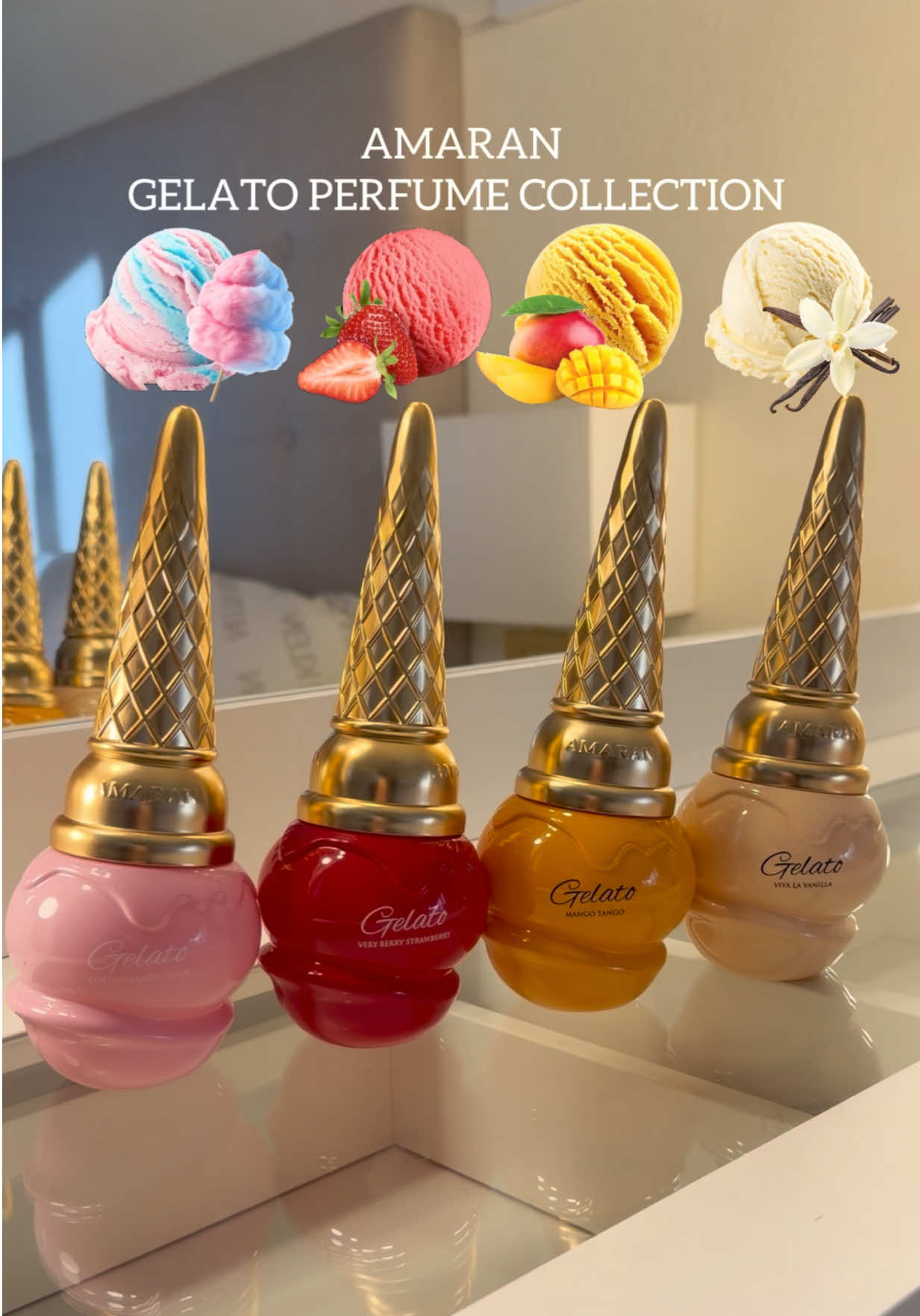 Amaran Gelato Perfume Collection Set🍨🍓🍧🥭@Amaran-Perfumes  4 Pcs Perfume Bundle: 🍧Cotton Candy Craze 🍓Very Berry Strawberry  🥭Mango Tango 🍨Viva La Vanilla   Click the orange cart to shop!🛍️ @Oudlash  #amaran#perfumeset#gourmandperfume#perfumetiktok#fragrance  