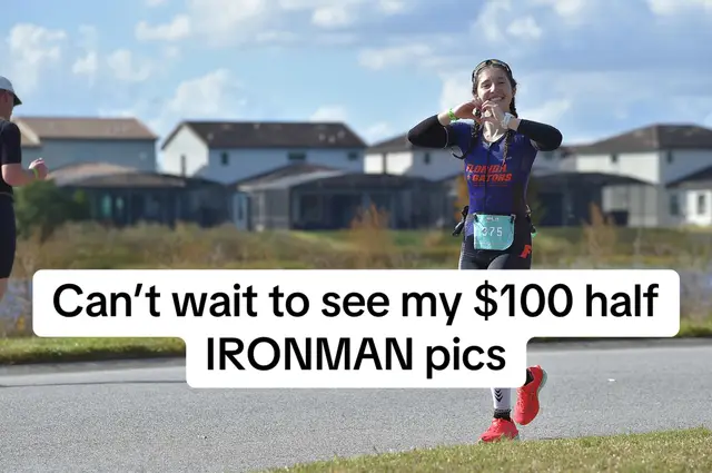 To be fair, my foot had a stress fracture so I just cried the 70.3 miles #ironman #photos #fyp #triathlon #injury 