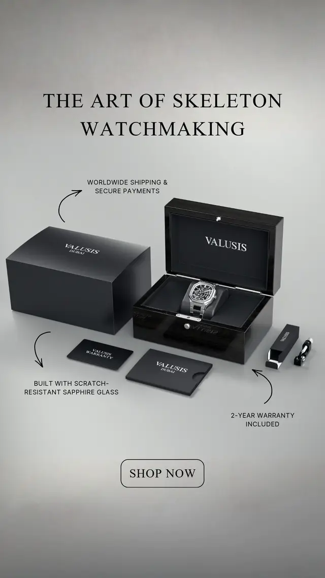 The Valusis Skeleton Watch ⚙️ Where engineering meets bold design ⌚ Open Skeleton Dial 🚀 Fast Worldwide Shipping ⚡ 60-Day Hassle-Free Returns ⭐ Top Rated by Customers 🌍 Worn by Thousands Worldwide