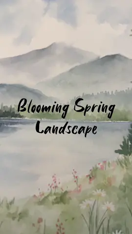 blooming spring landscape watercolor painting~ #watercolor #art #artprocess #fyp #landscapeart 