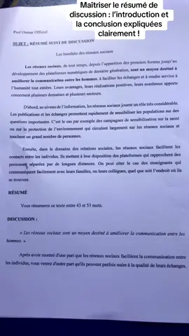 Tu galères à réussir l’introduction et la conclusion dans un résumé de discussion ? Dans cette vidéo, je t’explique simplement comment bien commencer et bien terminer ton travail pour marquer des points. On va droit à l’essentiel : structure, logique, efficacité.     Si tu veux améliorer ton niveau en rédaction et réussir tes exercices sans stress, cette vidéo est pour toi.    👉 N’oublie pas de liker ❤️, commenter 💬, partager 🔁 et t’abonner pour ne rien rater ! #RésuméDeTexte #Méthodologie #Rédaction #Étudiant #Français     