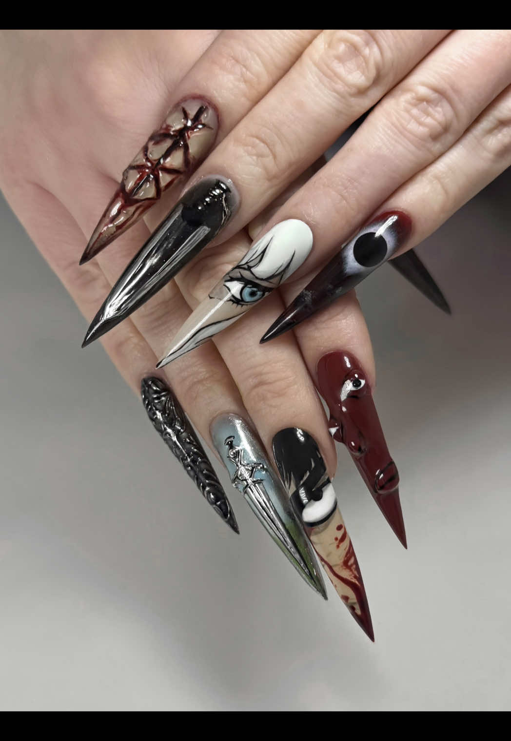 ANIME VOMIT NAILS 🗡️🕊️🥀🦢🏰☁️🩸🤍🌊