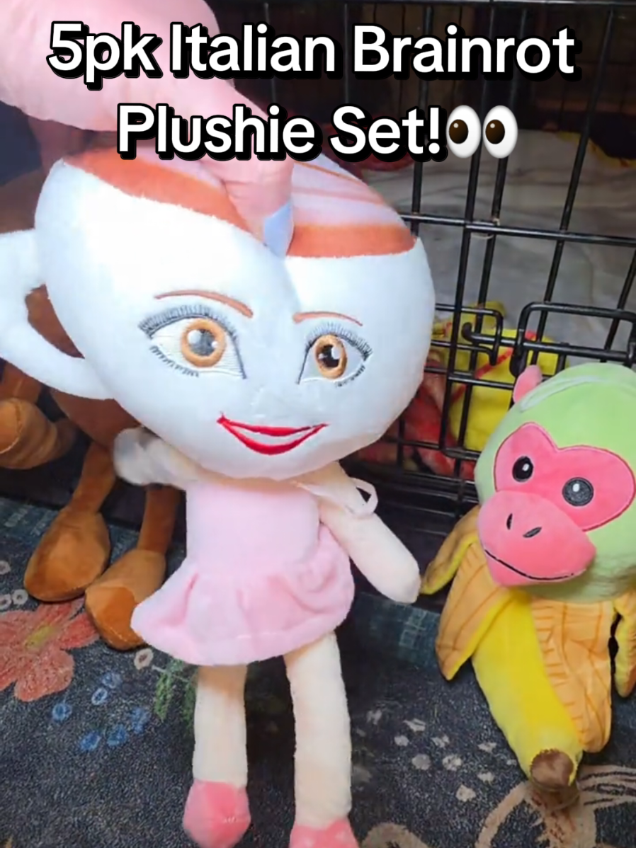 if your kids are obsessed w/ BRAIN ROT like mine then theyll definitely LOVE this 5pc Italian Brainrot Plushie Set!! #brainrot #italianbrainrot #fyp #easter #tungtungtungsahur 