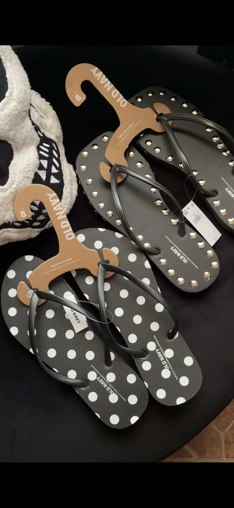 Side note: I added the studs myself, the square toed flip flops are plain black in store