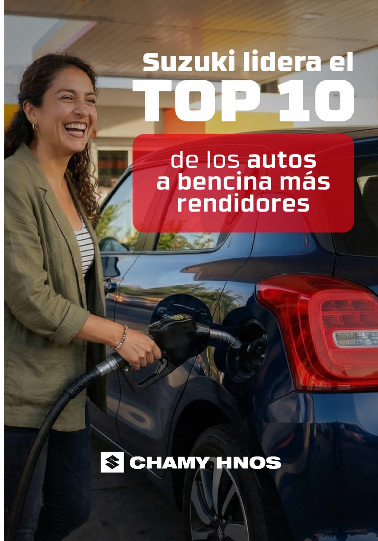 Suzuki es el campeón del ahorro en Chile porque 5 de sus modelos están en el Top 10 de los autos a combustión más rendidores. 🏆⛽️ Con rendimientos de hasta 25 km por litro, modelos como el Celerio, S-Presso, Swift y Alto son la solución real para quienes buscan eficiencia y repuestos siempre disponibles. No esperes a que baje la bencina, elige la decisión inteligente en Chamy Hnos, la casa de Suzuki. 🏁 #SuzukiChile #ChamyHnos #AhorroCombustible #Eficiencia #Top10Rendimiento