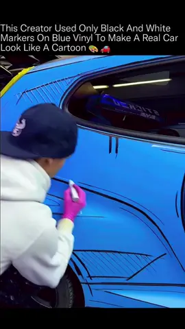 What looks like a digital render is actually a real car someone spent hours drawing on entirely by hand. 👁️🖌️ The process starts with a blue vinyl wrap applied directly over the car's factory paint. Then, using only black and white markers, the artist hand-draws the full visual vocabulary of manga illustration across every panel, speed lines, cross-hatching, shadow hatching, and hard outline strokes that force the eye to read a three-dimensional surface as completely flat. The technique is called sketch art on colored foil.  The blue wrap acts as the page. The hand-drawn lines impose a 2D visual plane onto a car that is physically anything but. Every curve that should catch light gets a shadow stroke instead. Every edge that should recede in space gets an outline. A real car. A few markers. The illusion that physics stopped working. What’s your thoughts let us know below 👇 #fyp #carwrap #vinylwrap #automotive #streetart  @urdailydoseofinternet28 follow for more  amazing and interesting content ✨ Via Media: @carsplashart This channel is protected under the following law: (Copyright Disclaimer Under Section 107 of the Copyright Act 1976, allowance is made for 