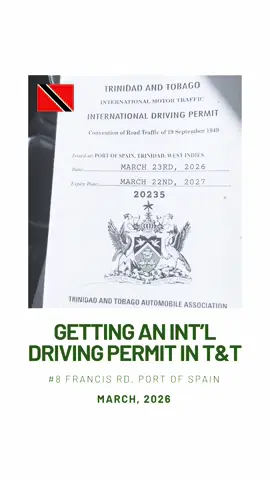 Let’s show you how easy it is to get your International Driving Permit in Trinidad and Tobago! 🚗 🇹🇹 @T&T Automobile Association🇹🇹  Watch Next 👀: Miami Car Rental: @Into The Atlas 🗺️📍  Florida Itinerary: @Into The Atlas 🗺️📍  Tobago Itinerary: @Into The Atlas 🗺️📍  Date visited 🗓️: 23rd March, 2026 Location 🇹🇹📍: No. 8 Francis Road, Port of Spain (Main Branch)  Activities 🪧: Quick service in getting your I.D.P Cost 💸 : $240TTD ($200TTD if you bring your own photos) Experience rating ⭐: 10/10 #internationaldrivingpermit #intotheatlas #trinidad #portofspain 