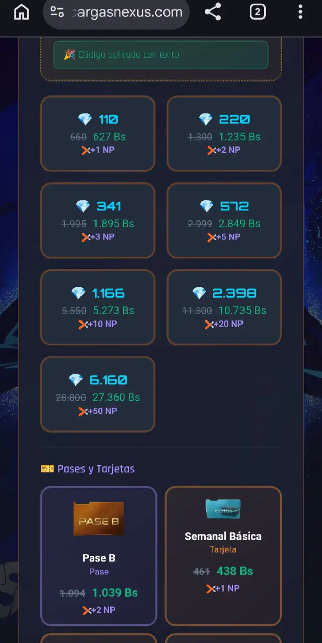 mejoramos más recompensas que dan las Recargas en Nexus  ahora hay más chances de GANAR