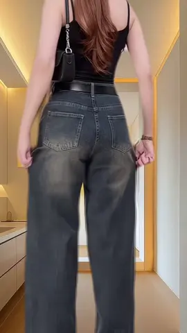 (S-2XI)HHCHOU-Quần Jeans Suông Trơn Màu Đậm Có Phủ Dơ Vải Qc mềm có 2 chiều dài 103cm và 95cm H3344#quan #quanongsuong 