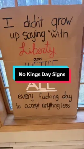 Getting our No Kings Day signs out for this weekend. I can’t decide which one to bring or if I should make a new one tomorrow🪧✊🏻💙 Which one do you think I should bring?? And what do your No Kings signs say? #nokingsday #march28 #fdt #progressive #fyp 