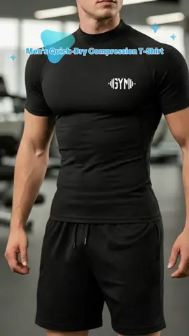 Men's Quick-Dry Compression T-Shirt, High Neck Short Sleeve, Breathable & Moisture-Wicking, High Elasticity for Gym, Running, Outdoor Training #gymwear #workoutclothes #workouttop #mensshapewear #gymshirts #workouttops #wrestlingshorts #sportyoutfits #bestworkoutshorts #athleticclothing