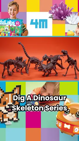 KidzLabs Dig a Dinosaur: chip plaster, uncover skeletons (T-Rex, Triceratops & more), assemble! Ages 8+. Paleo adventure. Duet your dig! Shop Bigjigs Toys link in bio. #DigADinosaur #FossilHunt #STEMTok #BigJigsToys #FYP