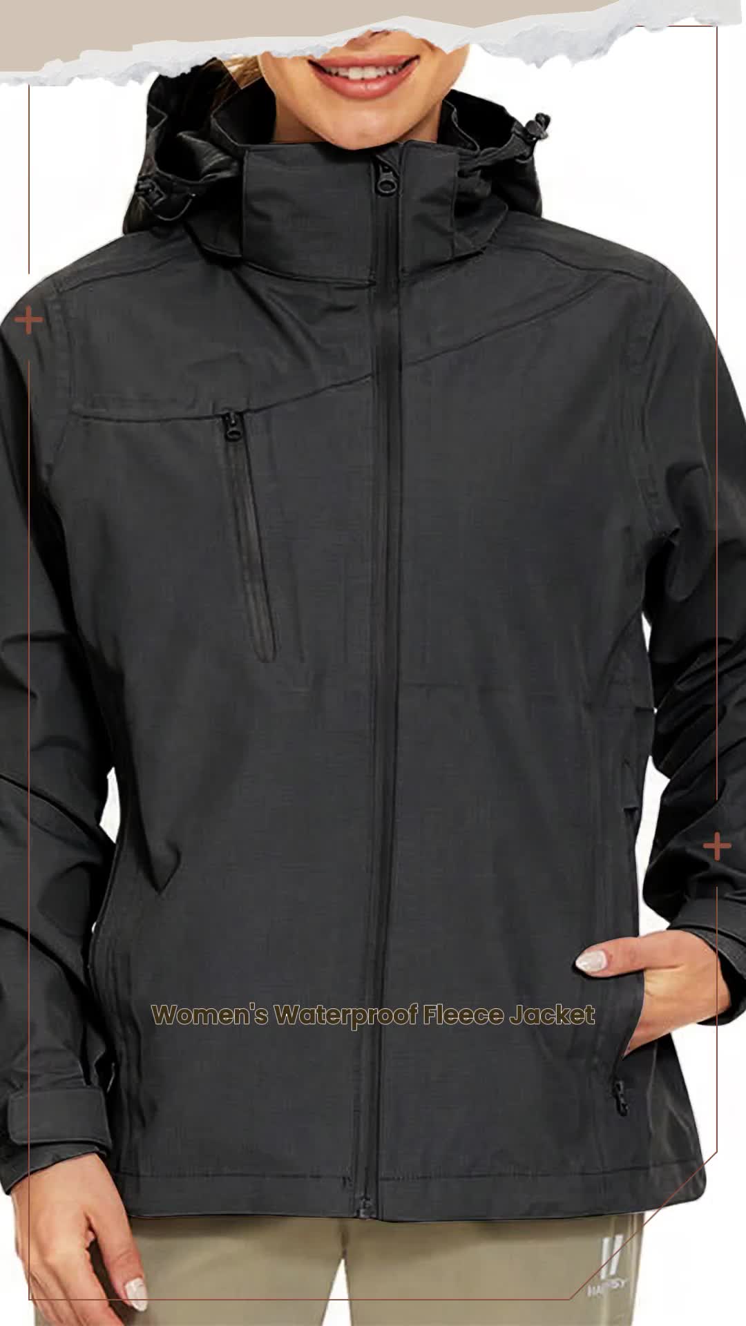 Women's Waterproof Breathable Fleece Jacket, 10000mm H2o Rainproof Windproof Warm Outdoor Sports Coat, Three-Layer Composite Fabric, Athletic Outerwear 