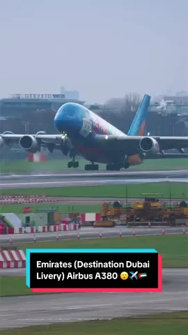 Emirates (Destination Dubai Livery) Airbus A380 takeoff from London Heathrow Airport 😮✈️🇦🇪 #emirates #airbus #a380 #takeoff #fyp 