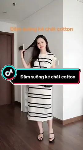 Đầm suông kẻ chất cotton#vivianreview #dambau #dambauxinh #dambaudep #bauxinh 