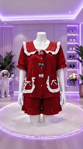 Bộ Mặc Nhà Cổ Sen viền bèo 3 nơ vải Vân Mây