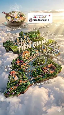 Trả lời @T❣️ L♥️63 ❣️67🌈🌈 🌿 TIỀN GIANG – CỬA NGÕ MIỀN TÂY, VÙNG ĐẤT TRÙ PHÚ BÊN DÒNG TIỀN GIANG 🇻🇳 📍 Tổng quan Tiền Giang là một trong những tỉnh nằm ở cửa ngõ miền Tây Nam Bộ, tiếp giáp với TP. Hồ Chí Minh. Với vị trí đặc biệt này, Tiền Giang không chỉ là điểm trung chuyển quan trọng mà còn là vùng đất giàu truyền thống văn hóa, lịch sử và kinh tế nông nghiệp phát triển mạnh mẽ. Tên gọi “Tiền Giang” bắt nguồn từ dòng Sông Tiền – một trong hai nhánh chính của sông Mekong khi chảy vào Việt Nam. Chính dòng sông này đã bồi đắp nên vùng đất phù sa màu mỡ, tạo điều kiện cho cây trái phát triển quanh năm. ⸻ 🌊 Thiên nhiên – miền đất của sông nước và miệt vườn Tiền Giang mang đậm nét đặc trưng của miền Tây sông nước, với hệ thống kênh rạch chằng chịt, những vườn cây trái xanh mướt và cuộc sống gắn liền với ghe xuồng. 🍍 Cù lao Thới Sơn – trái tim du lịch miệt vườn Cù lao Thới Sơn là điểm đến nổi bật nhất khi nhắc đến du lịch Tiền Giang. 	•	Đi xuồng ba lá len lỏi qua những rạch dừa nước 	•	Thưởng thức trái cây tại vườn 	•	Nghe đờn ca tài tử giữa không gian sông nước 	•	Trải nghiệm làm kẹo dừa, mật ong Không khí nơi đây mang lại cảm giác thư giãn, đúng chất “miền Tây chính hiệu”. ⸻ 🏝️ Biển Tân Thành – vẻ đẹp hoang sơ Biển Tân Thành không có cát trắng như các bãi biển khác, nhưng lại có nét đẹp riêng với bãi bồi phù sa trải dài. 	•	Con đường xuyên biển độc đáo 	•	Hoàng hôn cực kỳ ấn tượng 	•	Đặc sản nghêu, sò tươi ngon Đây là điểm đến lý tưởng cho những ai thích sự bình yên, khác biệt. ⸻ 🌳 Làng cổ Đông Hòa Hiệp – dấu ấn thời gian Làng cổ Đông Hòa Hiệp là một trong những làng cổ hiếm hoi ở miền Tây còn giữ được kiến trúc nhà xưa. 	•	Nhà cổ hơn 100 năm tuổi 	•	Kiến trúc giao thoa Đông – Tây 	•	Không gian yên tĩnh, cổ kính ⸻ 🏛️ Lịch sử và văn hóa Tiền Giang không chỉ giàu tài nguyên thiên nhiên mà còn là vùng đất có bề dày lịch sử. ⚔️ Chiến thắng Rạch Gầm – Xoài Mút Chiến thắng Rạch Gầm – Xoài Mút là một trong những trận thủy chiến lừng lẫy nhất trong lịch sử Việt Nam, do Nguyễn Huệ chỉ huy. 	•	Đánh bại quân Xiêm xâm lược 	•	Khẳng định tài năng quân sự của Tây Sơn 	•	Góp phần bảo vệ chủ quyền dân tộc Hiện nay, khu di tích là điểm tham quan lịch sử quan trọng của tỉnh. ⸻ 🎶 Đờn ca tài tử – di sản miền Tây Cũng như nhiều tỉnh miền Tây khác, Tiền Giang là nơi phát triển mạnh nghệ thuật đờn ca tài tử – một loại hình âm nhạc đã được UNESCO công nhận là di sản văn hóa phi vật thể. ⸻ 🍉 Vương quốc trái cây miền Tây Tiền Giang được mệnh danh là “thủ phủ trái cây” của miền Tây, đặc biệt là khu vực Cái Bè. 	•	🥭 Xoài cát Hòa Lộc – nổi tiếng cả nước 	•	🍈 Vú sữa Lò Rèn – ngọt thanh, thơm dịu 	•	🍍 Khóm Tân Phước – đặc sản riêng biệt 	•	🍌 Sầu riêng, mít, chôm chôm… quanh năm Nhờ đất phù sa màu mỡ, trái cây Tiền Giang luôn có chất lượng cao và sản lượng lớn. ⸻ 🍜 Ẩm thực Tiền Giang – dân dã nhưng khó quên Ẩm thực nơi đây mang đậm hương vị miền Tây: 	•	🍲 Hủ tiếu Mỹ Tho – đặc sản nổi tiếng nhất 	•	🐟 Cá lóc nướng trui – đậm chất dân dã 	•	🦐 Tôm càng xanh – thịt chắc, ngọt 	•	🍤 Bánh vá, bánh xèo – giòn rụm, thơm ngon 	•	🥥 Các món ăn từ dừa, nước cốt dừa Đặc biệt, Hủ tiếu Mỹ Tho đã trở thành thương hiệu ẩm thực nổi tiếng khắp Việt Nam. ⸻ 🚤 Trải nghiệm không thể bỏ lỡ Đến Tiền Giang, du khách nên thử: 	•	Ngồi xuồng ba lá trên kênh rạch 	•	Tham quan chợ nổi (khu vực lân cận) 	•	Ăn trái cây tại vườn 	•	Nghe đờn ca tài tử 	•	Check-in cầu Mỹ Thuận ⸻ 🌉 Hạ tầng và kinh tế Tiền Giang là một trong những tỉnh phát triển năng động: 	•	🌉 Cầu Mỹ Thuận – biểu tượng kết nối miền Tây 	•	🚗 Cao tốc Trung Lương – Mỹ Thuận giúp rút ngắn thời gian di chuyển 	•	🌾 Nông nghiệp công nghệ cao 	•	🏭 Công nghiệp chế biến thực phẩm phát triển Nhờ vị trí gần TP.HCM, Tiền Giang có lợi thế lớn trong giao thương và logistics. ⸻ 👨‍👩‍👧‍👦 Con người Tiền Giang Người dân nơi đây mang nét đặc trưng miền Tây: 	•	Thân thiện, hiếu khách 	•	Chân chất, thật thà 	•	Sống tình cảm, nghĩa tình #vietnam #dulichvietnam #tiengiang #vietnamtoiyeu #viralvideo 