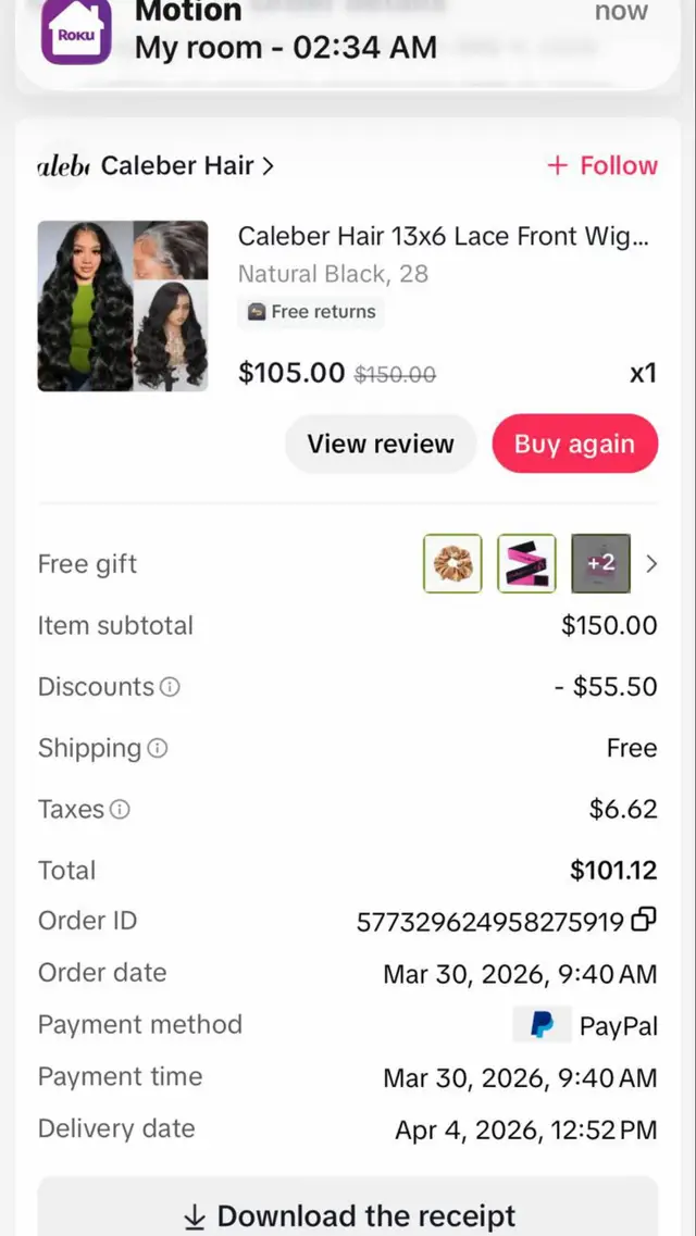 My mom buy this wig on TikTok shop, we noticed that the frontal is human hair but the back is synthetic, on the promotion it said 100% percent human hair and HD LACE ALL LIES, they text her and ask her to make a review and knowing my mom, she’s going to tell the truth so they asked her to delete to get her refund, know they’re saying their boss said she can get only 30% back her money, if that’s not  highway robbery I don’t know what that is! @Caleberhair