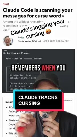 Claude tracks every time you swear at it. A recent Anthropic data breach exposed over 500,000 lines of source code, revealing that the AI quietly logs cursing without responding. It stores these incidents on file, but the reason remains unclear. #ai #claude #Tech #artificialintelligence #chatbot Keywords: Claude AI, Anthropic data breach, AI tracking user behavior, cursing at AI, chatbot privacy, AI source code leak, Claude backend operations, AI logging data, artificial intelligence ethics, chatbot behavior tracking, AI user interaction, tech privacy concerns