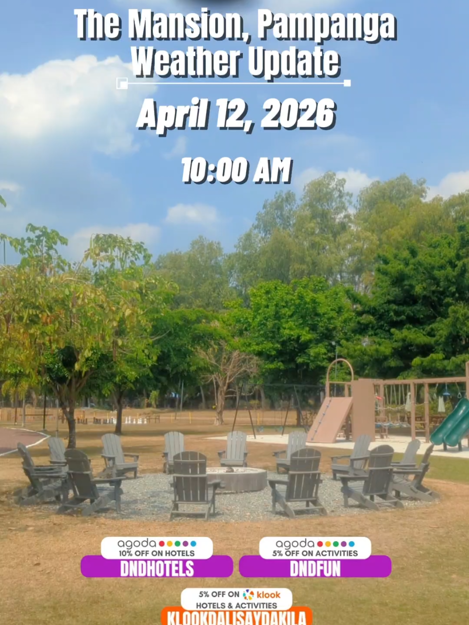 Philippines Weather Update | The Mansion, Clark, Pampanga April 12, 2026 Klook Discount Code: 𝐊𝐋𝐎𝐎𝐊𝐃𝐀𝐋𝐈𝐒𝐀𝐘𝐃𝐀𝐊𝐈𝐋𝐀  Agoda Hotel Discount Code: 𝐃𝐍𝐃𝐇𝐎𝐓𝐄𝐋𝐒  Agoda Activity Discount Code: 𝐃𝐍𝐃𝐅𝐔𝐍 #weatherupdate  #philippinesweather #pampangatoday #clarkpampanga #pampangaweather