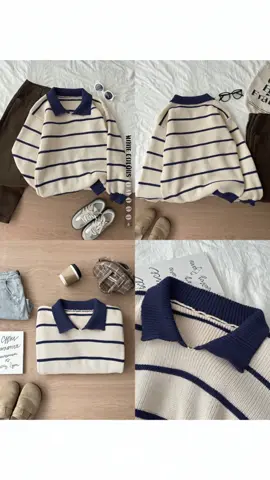 Autumn Winter Striped Polo Neck Long Sleeve Pullover Sweater, Fashionable Lazy Casual Loose Fit Knitwear, Versatile Style, Womenswear #stripedtwopieceset #longsleevepolo #oversizedtops #fallsweaters #pulloverwomens #womensweatshirt #longsleeveforwomen #sweaterwomenwinter #sweaterforwork #stripedpoloshirt
