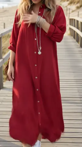 Women's Plain Button Shirt Collar Long Sleeve Dress, Casual Fashion Long Dress for Daily Outdoor Wear, Women's Dress for Spring r#tiktok #fashion #OOTD #women #fyp 