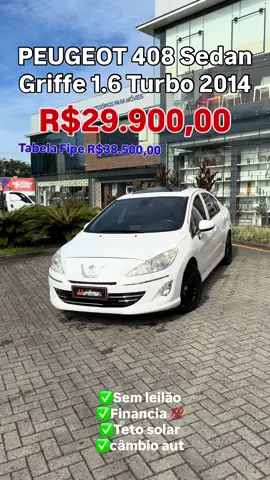 PEUGEOT 408 GRIFFE THP 2014 🔥🔥 Valor R$29.900,00🔥🔥 ⠀ ✅ Veículo NÃO possui passagem por leilão! ✅ 150 mil Km Rodados ✅ Bancos em couro  ✅ Câmbio automático  ✅ Multimídia central ✅ Direção hidraúlica ✅ Vidros elétricos ✅ Ar-condicionado ✅ Teto solar  ✅ IPVA 2025 Pago! ✅ Taxa de pátio 450,00 💰 Valor Fipe: R$ 38.600,00 💰 📲(47) 99640-5995 📲(47) 99618-5992 ⠀ ☎ 047 3227-7444 www.jjbatidos.com.br ⠀ #jjbatidos #seminovo#carrousado #abaixodafipe #carrobatido carrorecuperado carrosinistrado carrodeleilao carrosemleilao carrodeprocedencia transparencia batidos recuperados leilaodecarros carros custoxbeneficio