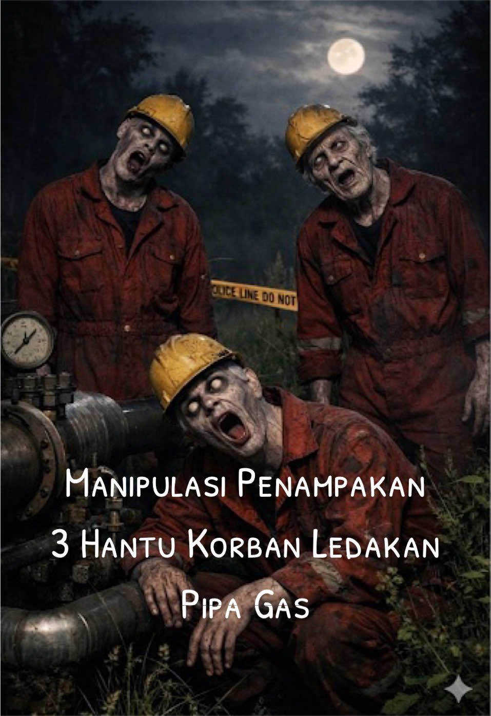 Malam itu, jalur pipa gas terasa sunyi dan berat. Lampu sorot menyala, tapi entah kenapa cahayanya seperti tidak pernah cukup terang. Lalu bau itu datang lagi. Bau hangus. Bau daging terbakar. Yono langsung berhenti. Di depan sana— tiga sosok berdiri berjajar. Rudi. Fajar. Seno. Wearpack mereka tampak seperti bekas terbakar, hitam dan robek. Dari tubuh mereka keluar asap tipis putih yang melayang pelan di udara malam. Wajah mereka pucat. Mulut mereka… menganga lebar. Seperti jeritan yang tidak pernah selesai. — Beberapa hari sebelumnya, Pak Harun sudah memperingatkan: “Jangan pernah anggap itu mereka.” Yono waktu itu bertanya, “Maksudnya, bukan arwah mereka, Pak?” Pak Harun menggeleng pelan. “Korban yang meninggal beberapa tahun lalu itu… arwahnya sudah tidak di dimensi ini.” Ia menatap lurus. “Yang sering muncul di jalur pipa itu… bukan manusia.” “Itu manipulasi roh jahat.” — Yono masih ingat jelas penjelasannya malam itu. Makhluk itu tidak menciptakan wujud baru. Ia meniru. Mengambil bentuk orang yang mati secara tragis. Mengulang ekspresi terakhir mereka. Menampilkan kembali momen kematian mereka. “Semakin sering dilihat… semakin sempurna tiruannya,” kata Pak Harun. “Dan semakin banyak yang percaya itu arwah… semakin kuat dia.” — Kembali ke jalur pipa. Tiga sosok itu perlahan menoleh bersamaan ke arah Yono. Gerakan mereka tidak alami. Terlalu kaku. Terlalu sinkron. Asap putih terus keluar dari tubuh mereka. Mulut mereka tetap menganga—lalu perlahan bergerak. “Ke… sini…” Suara itu tidak utuh. Seperti banyak suara dipaksakan jadi satu. Yono mundur satu langkah. Lampu senter berkedip. Dan dalam kedipan singkat itu— wajah mereka berubah. Bukan lagi wajah manusia. Tapi sesuatu yang memakai wajah itu… sebagai topeng. — Saat cahaya kembali stabil… tidak ada siapa-siapa di sana. Hanya jalur pipa kosong. Namun bau hangus masih tertinggal. Dan dari kegelapan di antara pipa… terasa seperti ada yang masih memperhatikan. — Sejak itu, semua petugas mengerti satu hal: Tiga sosok yang sering terlihat itu bukan Rudi, Fajar, dan Seno. Bukan arwah korban kecelakaan. Melainkan sesuatu yang berusaha menyerupai mereka— mengambil rupa, suara, dan kematian mereka… untuk menipu siapa saja yang cukup dekat. — Karena yang mati memang sudah pergi. Tapi yang berdiri di jalur pipa setiap malam… bukan manusia yang kembali. #horrormedia #horrortiktok #ghost #paranormal #k3safetyfirst 