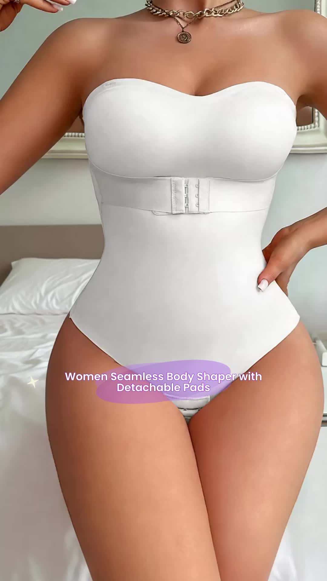 Women's Seamless Smooth Body Shaper Suit with Detachable Pads, Pure Color Nylon Knit, Medium Support, Invisible Straps, Waist Cincher, Shapewear 