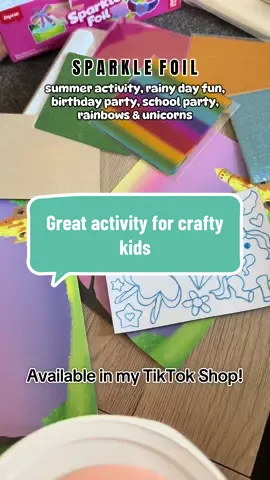 Looking for an indoor activity to keep your craft kids busy? SPARKLE FOIL! Included: • 24 picture canvases • 24 foam sticker sheets • 6 packs of colorful foil sheets (24 of each color) • 24 goodie bags to use for a party Super easy to use and kids can make so many different scenes! Great for imagination, creativity, and fine motor skills! Use for a birthday party, school classroom party, at home on a rainy day, or just to keep the kids busy. Makes a great gift or to hand out as a gift goodie bag after a party!   #indooractivitiesforkids #summeractivities #birthdaypartyfun #sparklefoil #craftsforkids 