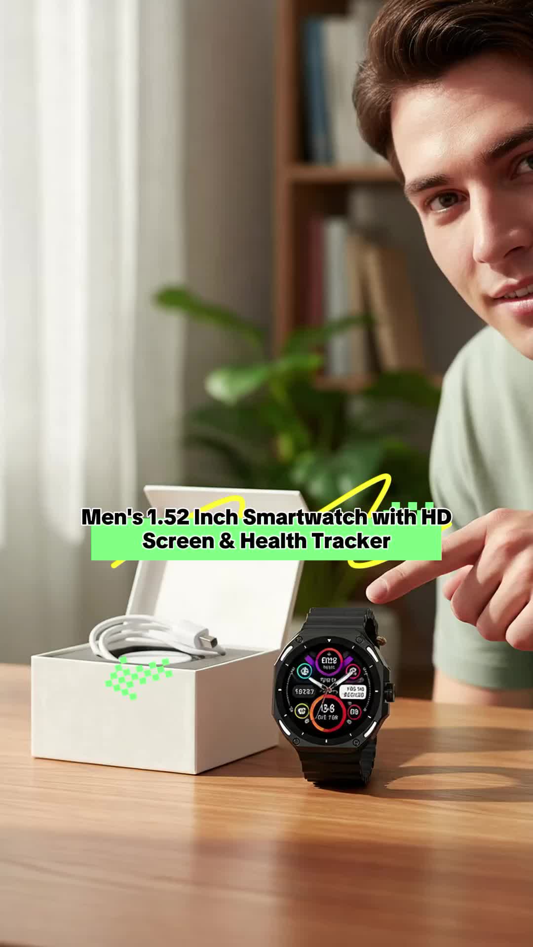 Men 1.52 Inch Smart Watch HD Screen Watch Making Women Watches Festivals Health Tracker Sport Modes Notification Reminder Voice Assistant Motion Trajectory Smartwatches Business 