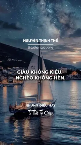 GIÀU KHÔNG KIÊU, NGHÈO KHÔNG HÈN Phú quý dễ làm người kiêu, bần cùng dễ làm người hèn. Nhưng giữ được lòng ngay giữa hai bờ ấy, mới là phẩm của người quân tử. Trong Luận Ngữ – Học nhi thiên, chép: “Quân tử hòa nhi bất đồng, tiểu nhân đồng nhi bất hòa.” (Người quân tử hòa mà không hùa, kẻ tiểu nhân hùa mà không hòa.) Giàu mà vẫn khiêm, là vì hiểu phúc có thể đổi thay; nghèo mà vẫn trọng mình, là vì biết giá trị không nằm ở của cải. Của là vật ngoài thân, đức mới là gốc nuôi thân. Người hiểu đạo xem giàu là để cho, nghèo là để học — một bên dưỡng phúc, một bên dưỡng lòng. Trong Mạnh Tử – Tận tâm thượng, có nói: “Phú quý bất năng dâm, bần tiện bất năng di, uy vũ bất năng khuất.” (Giàu sang không khiến hư, nghèo khổ không khiến đổi, uy quyền không khiến khuất.) Ấy là chí của bậc đại trượng phu — được mà không cao, mất mà không thấp, vì tâm đã ở ngoài được – mất. Người giàu không kiêu, vì biết cao một tấc cũng là nhờ đất nâng. Người nghèo không hèn, vì hiểu thấp một phần là để đức được bồi. Cổ nhân nói: “Thiên đạo khiêm nhi lợi, nhân đạo kiêu nhi tổn.” (Đạo của trời quý khiêm mà ban phúc, đạo của người kiêu ngạo thì chuốc họa.) Cho nên, người biết giữ lòng khiêm giữa thịnh suy, ấy là người đã thắng được chính mình. Tác giả: Nguyên Thịnh Thế #conhanluanthe #tusachthinhthe #nguyenthinhthe #tuthantucuong #tamthaidiemtinh #sachhay