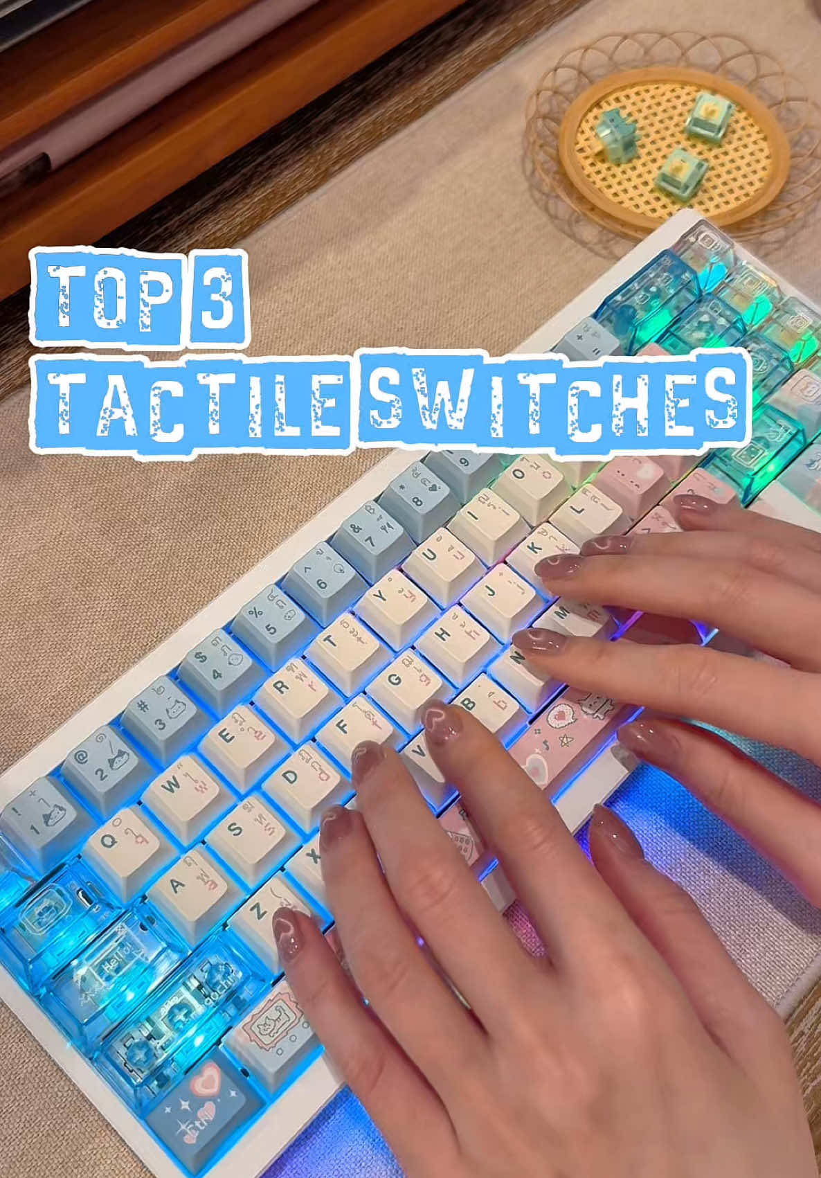 Tactile Team comes here!! 🙋‍♀️ These are my Top 3 favorite tactile switches (so far 🤣) Keeb: Weikav nut65 Switches: 1. Akko cilantro: for loud clacky sound lover, This is the must! 2. BSUN Mozzarella cheese: mid-pitch thocky & poppy sound 3. HMX Volume-O Tactile: my all time favorite, quiet thock but still have bumpy feeling สวิตซ์ทั้ง3ตัว จัดได้จาก @KeyproStore นะคะ Keycaps: Soulcat electronic meow keycaps #mechanicalkeyboard #typingasmr #keyboardasmr #tactileswitches #keyboardunboxing 