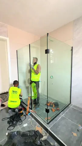 Shower cubicle with 10mm tempered clear glass #framestech #glassdoor #bathroom #lagoshomes #fyp 