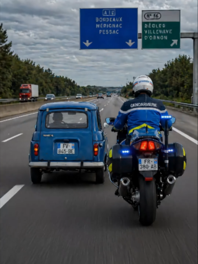 Ce motard pensait l’avoir… jusqu’à ce que la 4L change de forme 😱🚓 #voituredesport #gendarmerie #renault