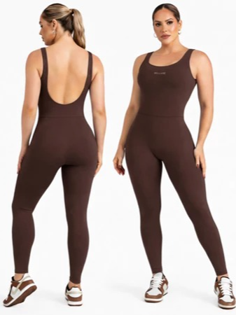 Macacão Fitness Forrado Feminino Longo Roupa de Academia com Costas Abertas Zero Transparência  Link no direct