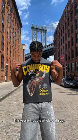I’d wear this for the graphic alone.#cowboycore #westernfashion #graphicvest #sleevelessgraphictee #StreetStyle     