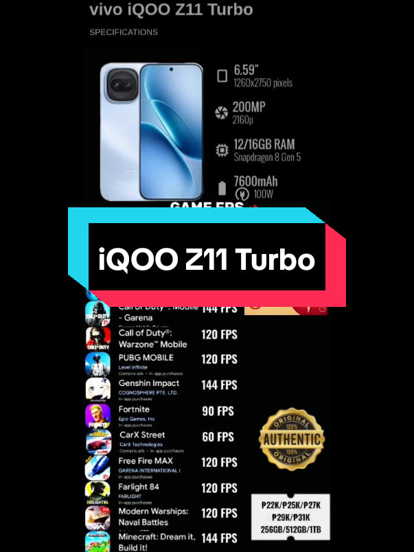 iQOO Z11 Turbo #iqooz11turbo #snapdragon8gen5 #specs #gamefps #fyp