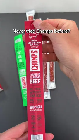 Chomps meat sticks trial pack with grass-fed beef and venison, zero sugar, and 10g protein per stick. Easy high-protein snack for on-the-go. #Chomps #ProteinSnacks #MeatSticks #HighProtein #HealthySnacks