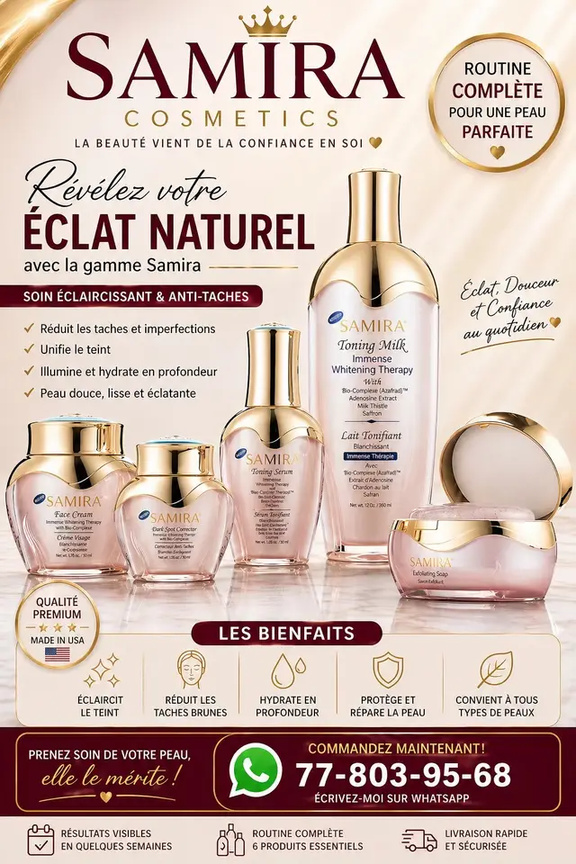 Les filles, j’ai reçu la gamme Samira directement des USA 🇺🇸✨ Si vous avez des taches ou un teint irrégulier, cette gamme est peut-être ce qu’il vous faut. Écrivez-moi pour plus d’infos ou pour commander #gammes 