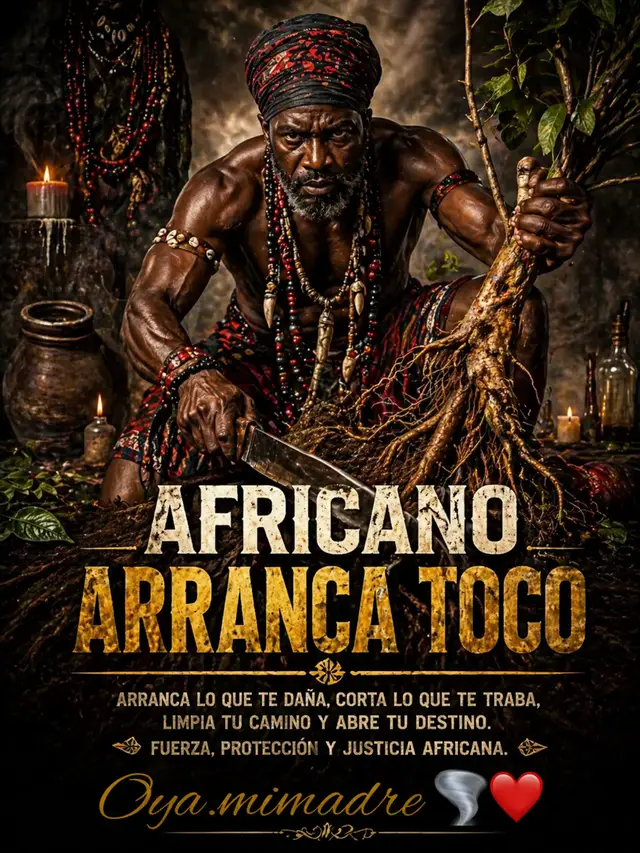 🌿⚔️ Patakí: El hombre que arrancaba lo que dañaba Dicen que en vida fue un hombre africano fuerte, trabajador y muy callado. No hablaba mucho… pero veía todo. Vivía rodeado de injusticias, en un tiempo donde muchos eran sometidos y obligados a soportar dolor. Pero él no aceptaba lo injusto. Aprendió a trabajar la tierra, a conocer las plantas y a sentir las energías del entorno. Sabía cuándo algo estaba bien… y cuándo algo estaba torcido. Un día, su comunidad empezó a enfermar, a tener mala suerte, peleas sin razón. Nada fluía. Él caminó el lugar y sintió algo pesado, oscuro, enterrado. Sin miedo, tomó su herramienta y empezó a cavar. Lo que encontró no era natural… era algo puesto con mala intención. Entonces hizo lo que nadie se atrevía: 👉 lo arrancó de raíz. Desde ese momento, la gente empezó a decir: 👉 “Ese africano arranca todo lo malo.” Y así quedó su nombre: 👉 Arranca Toco (el que arranca lo trabado, lo clavado, lo oscuro)