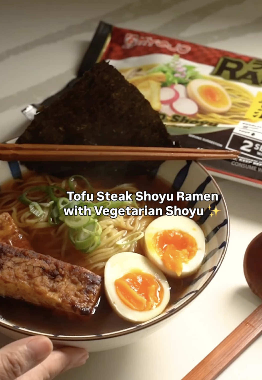 Tofu on ramen? Trust—it hits 🍜🔥 This Tofu Steak Shoyu Ramen brings sweet-savory glazed tofu and a jammy egg together in one comforting bowl. Made with Myojo Premium Vegetarian Shoyu Ramen, it’s light, flavorful, and ready in minutes 🌱 #myojo #noodles #vegetarian #ramen #fyp 