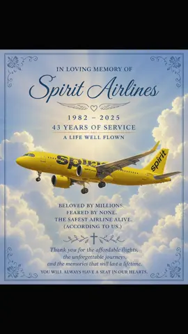 Celebrating the Life of Spirit Airlines ✈️  38 years of Safe Service @Spirit Airlines #economycrises #travel 
