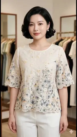 Áo kiểu thêu hoa xinh xắn trung niên cho các bác #aotrungnien #thoitrangtrungnien #thoitrangnuhottrend #macdepmoingay #thoitrangnu 