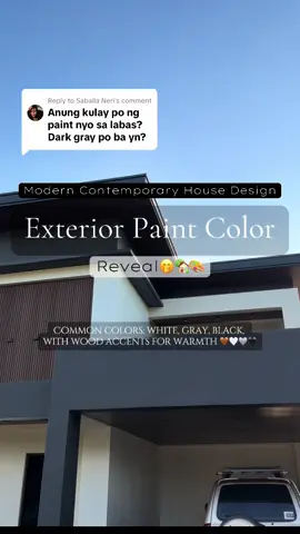 Replying to @Saballa Neri Exterior house paint reveal 😱😱😱Perfect exterior paint color for modern contemporary House design dark grey white black with wood accents 🙏😘 #creatorsearchinsights #fyp #modernhome #housedesign #tiktokaffiliate 