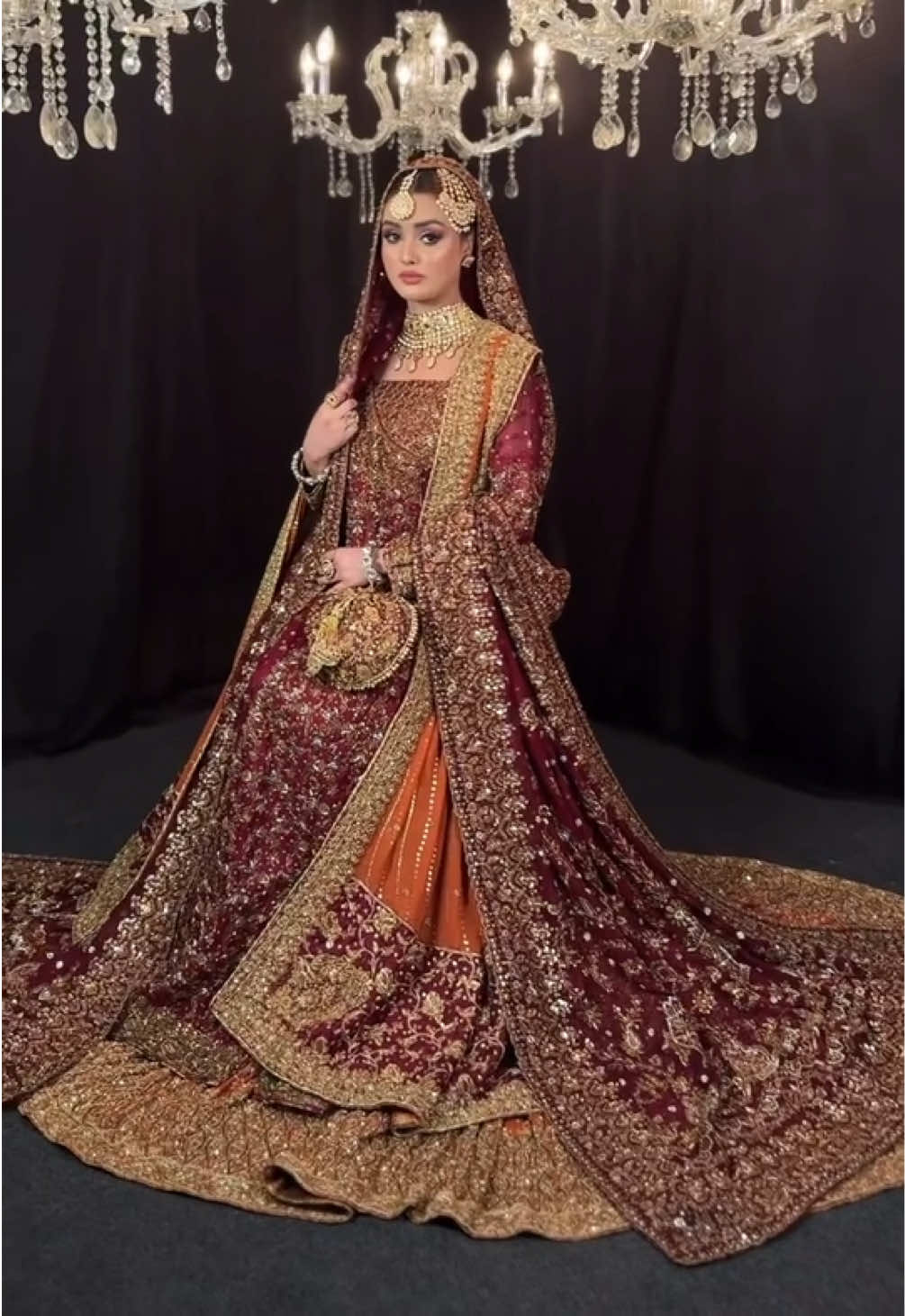 Royal vibes only😍 Mehroon Farshi Lehenga with Anarkha Frock & double dupatta made to turn every head 🔥 #BridalCouture #ZardosiWork #FarshiLehenga #traditionalbride #Bridal2026 