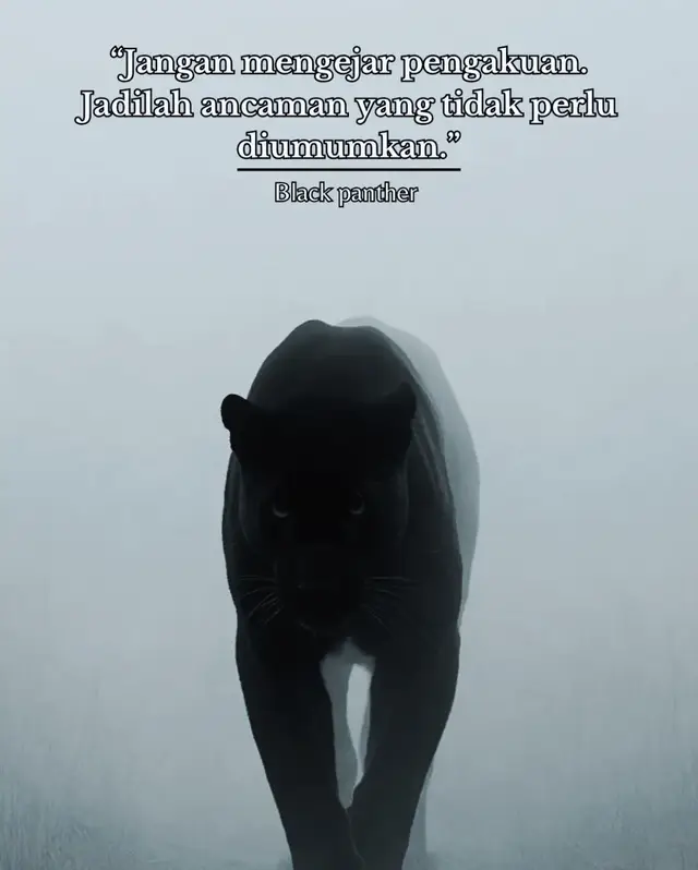 “Dia tidak berisik, tapi semua orang tahu dia berbahaya. Dia tidak pamer, tapi semua orang menghormatinya. Karena kekuatan sejati bukan tentang terlihat hebat… tapi tentang kendali, kesabaran, dan waktu yang tepat untuk menyerang. Jadilah seperti Black Panther—tenang, fokus, dan mematikan saat dibutuhkan. 🖤🔥 Tidak semua yang diam itu lemah… kadang, mereka hanya sedang menunggu momen.” #blackpanther #filosofihidup #katamotivasi #SelfImprovement #mentalitas 
