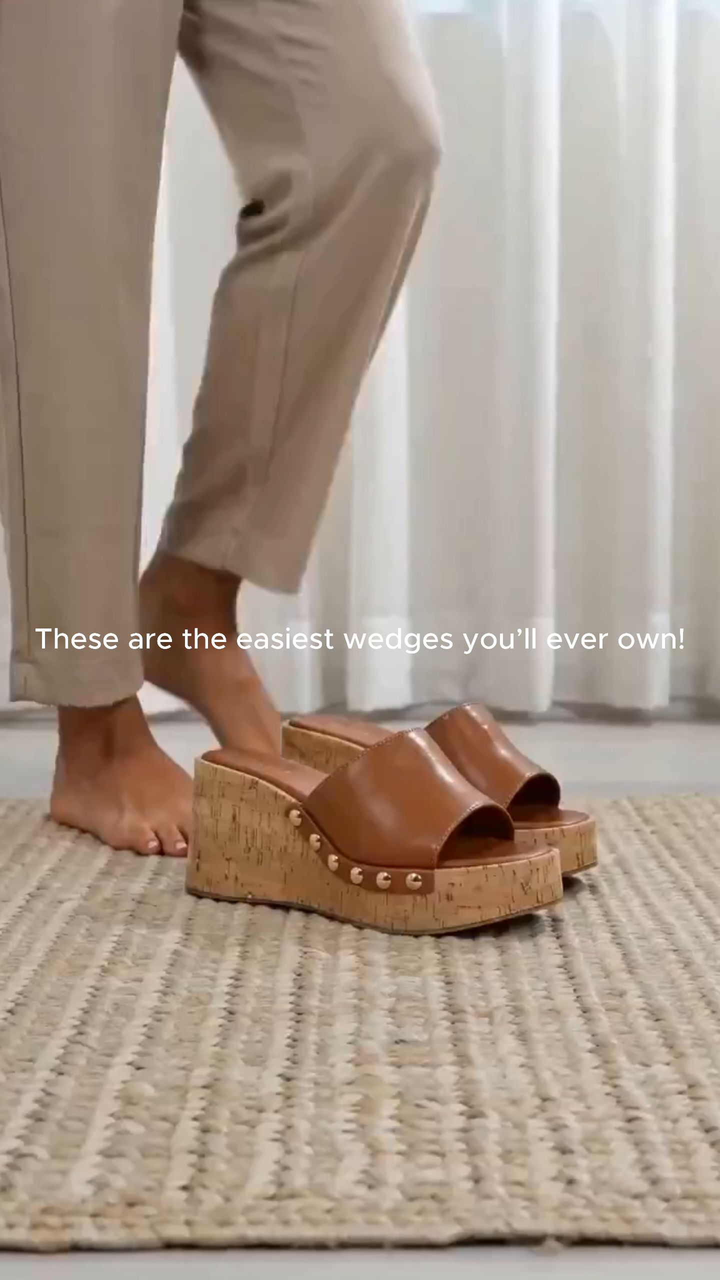2.95'' Studded Slip On Open Toe Cork Wedge Sandal#corkwedges#wedgesandals#womensandals#CorkSlides#SummerVibes