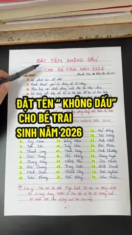 Đặt tên “ Không dấu” cho bé trai sinh năm 2026 #thanhhoa #dattenchocon #dattencontheothansohoc #dattentheophongthuy #xuhuong 